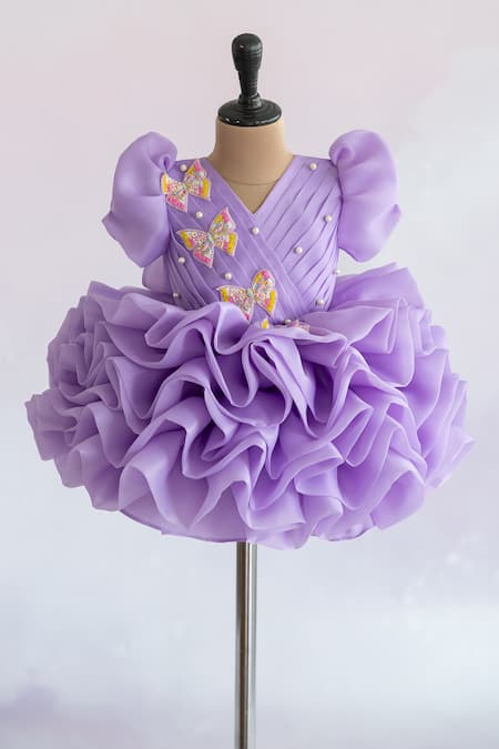 Ruchika lath label Purple Organza- Lining Crepe Hand Embroidery Butterfly- Dress 