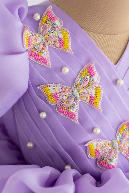 Shop Ruchika Lath Label Purple Organza, Crepe Beads, Pearls Butterfly Embroidered Dress Online at Aza Fashions Shop_Ruchika Lath Label_Purple Organza, Crepe Beads, Pearls Butterfly Embroidered Dress _Online_at_Aza_Fashions