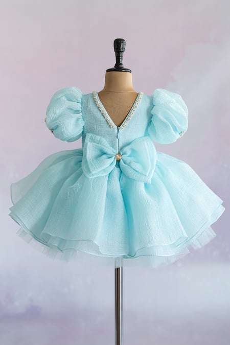 Shop Ruchika Lath Label Blue Silk Organza, Crepe Embroidery, Sequins Hand Mermaid Motif Dress at Aza Fashions Shop_Ruchika Lath Label_Blue Silk Organza, Crepe Embroidery, Sequins Hand Mermaid Motif Dress _at_Aza_Fashions