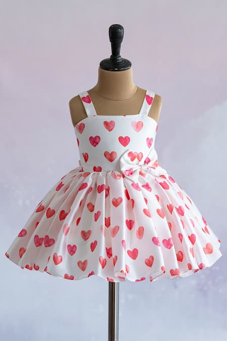 Ruchika lath label White Japan Satin- Lining Butter Crepe Print Heart Dress 