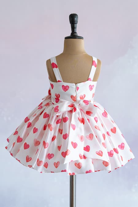 Shop Ruchika Lath Label White Satin, Crepe Hearts Print Dress at Aza Fashions Shop_Ruchika Lath Label_White Satin, Crepe Hearts Print Dress _at_Aza_Fashions