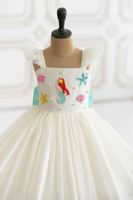 Ruchika Lath Label Off White Taffeta, Crepe Beads, Sequins Mermaid Patch Embroidered Dress Online at Aza Fashions Ruchika Lath Label_Off White Taffeta, Crepe Beads, Sequins Mermaid Patch Embroidered Dress _Online_at_Aza_Fashions
