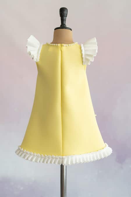 Buy_Ruchika Lath Label_Yellow Neoprene Sequins, Pearls Animal Motif Embroidered Dress _Online_at_Aza_Fashions