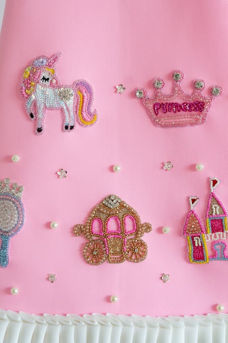 Buy_Ruchika Lath Label_Pink Neoprene Beads, Crystals, Pearls Princess Motif Embroidered Dress _Online_at_Aza_Fashions