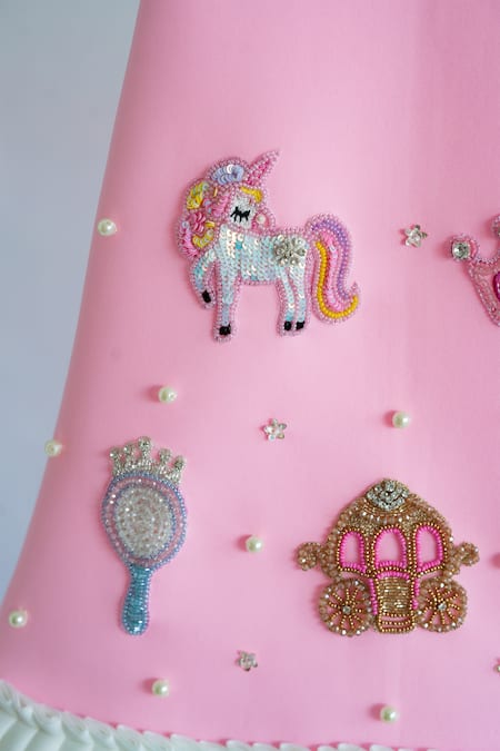 Shop_Ruchika Lath Label_Pink Neoprene Beads, Crystals, Pearls Princess Motif Embroidered Dress _Online_at_Aza_Fashions