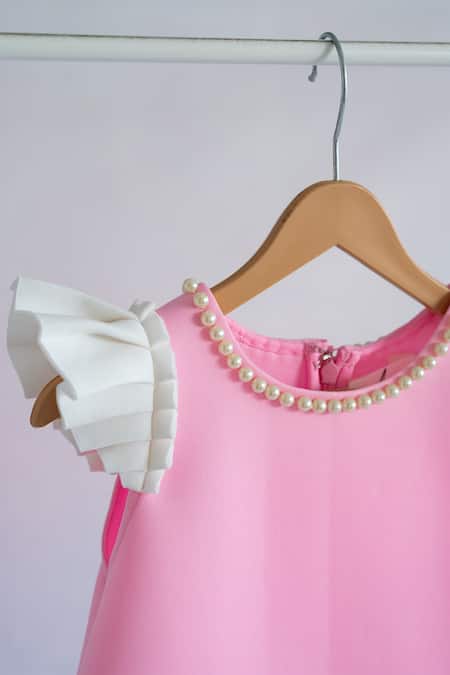 Ruchika Lath Label_Pink Neoprene Beads, Crystals, Pearls Princess Motif Embroidered Dress _at_Aza_Fashions