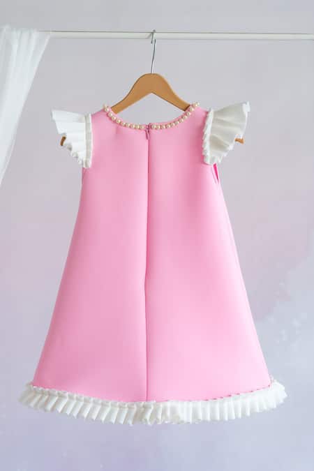 Shop Ruchika Lath Label Pink Neoprene Sequins, Beads, Crystals Unicorn Embroidered A-line Dress at Aza Fashions Shop_Ruchika Lath Label_Pink Neoprene Sequins, Beads, Crystals Unicorn Embroidered A-line Dress _at_Aza_Fashions