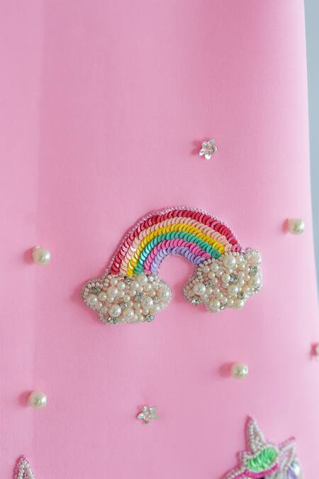 Ruchika Lath Label Pink Neoprene Sequins, Beads, Crystals Unicorn Embroidered A-line Dress Online at Aza Fashions Ruchika Lath Label_Pink Neoprene Sequins, Beads, Crystals Unicorn Embroidered A-line Dress _Online_at_Aza_Fashions