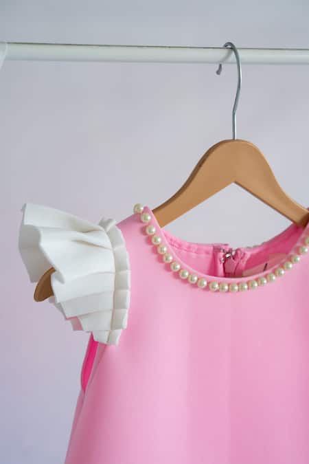 Shop Ruchika Lath Label Pink Neoprene Sequins, Beads, Crystals Unicorn Embroidered A-line Dress Online at Aza Fashions Shop_Ruchika Lath Label_Pink Neoprene Sequins, Beads, Crystals Unicorn Embroidered A-line Dress _Online_at_Aza_Fashions