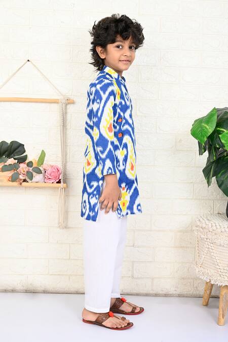 Buy_THE COTTON STAPLE_Blue Cotton Topaz Ikat Paisley Print Kurta And Pant Set 