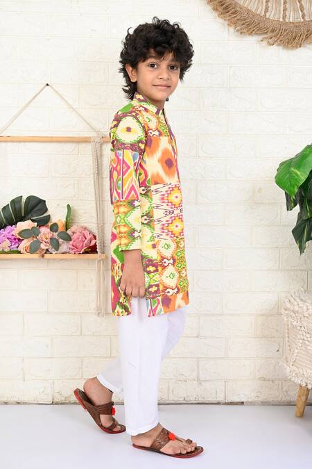 Buy THE COTTON STAPLE Multi Color Cotton Macron Ikat Print Kurta And Pant Set Online at Aza Fashions Buy_THE COTTON STAPLE_Multi Color Cotton Macron Ikat Print Kurta And Pant Set _Online_at_Aza_Fashions