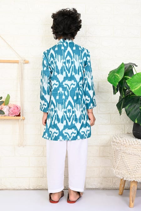 The Cotton Staple Robin Ikat Print Band Collar Kurta & Pant Set 