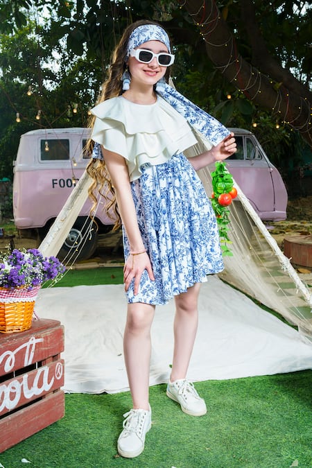 Shop_Hoity Moppet_Blue Georgette, Crepe Sorrento Botanical Print Dress _at_Aza_Fashions