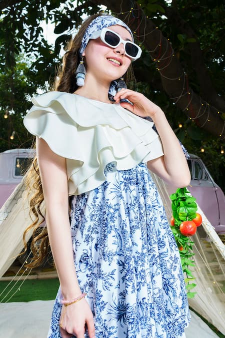 Buy_Hoity Moppet_Blue Georgette, Crepe Sorrento Botanical Print Dress 