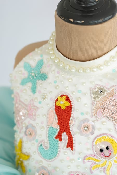 Ruchika Lath Label_White Organza, Satin, Crepe Sequins, Beads, Hand Embroidered Mermaid Dress _Online_at_Aza_Fashions