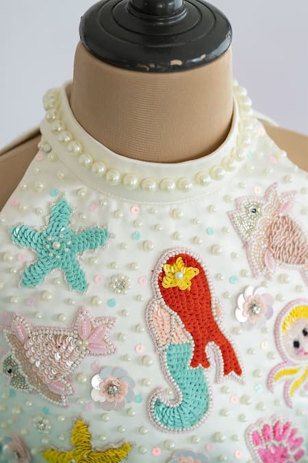 Buy_Ruchika Lath Label_White Organza, Satin, Crepe Sequins, Beads, Hand Embroidered Mermaid Dress _Online_at_Aza_Fashions