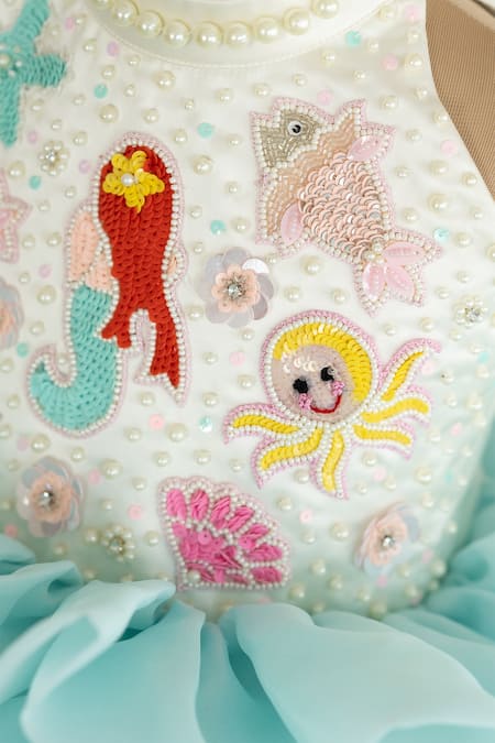 Shop_Ruchika Lath Label_White Organza, Satin, Crepe Sequins, Beads, Hand Embroidered Mermaid Dress _Online_at_Aza_Fashions