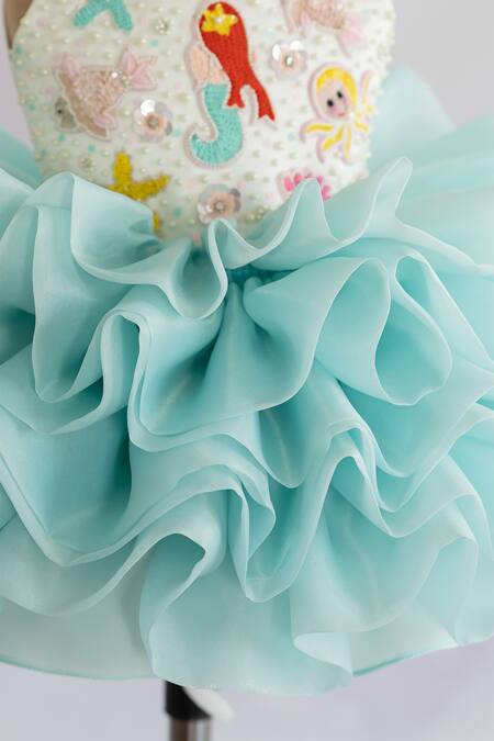 Ruchika Lath Label_White Organza, Satin, Crepe Sequins, Beads, Hand Embroidered Mermaid Dress _at_Aza_Fashions