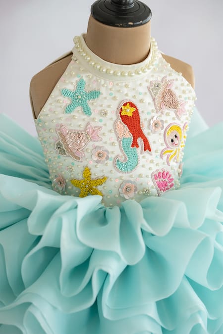 Buy_Ruchika Lath Label_White Organza, Satin, Crepe Sequins, Beads, Hand Embroidered Mermaid Dress 