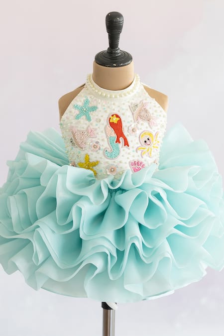 Shop_Ruchika Lath Label_White Organza, Satin, Crepe Sequins, Beads, Hand Embroidered Mermaid Dress 