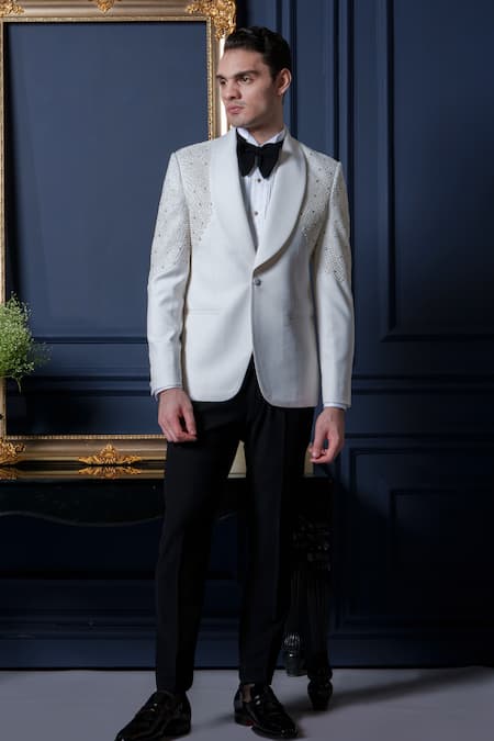 Amrit Dawani Ivory Shirt Cotton Scattered Cutpipe Detailed Tuxedo Set 