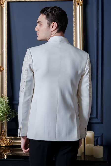 Amrit Dawani Ivory Cutpipe Detailed Tuxedo Set 