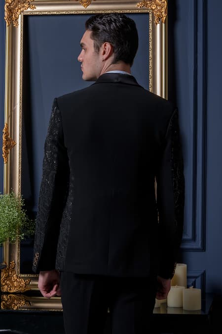 Amrit Dawani Embroidered Black Tuxedo Pant Set 