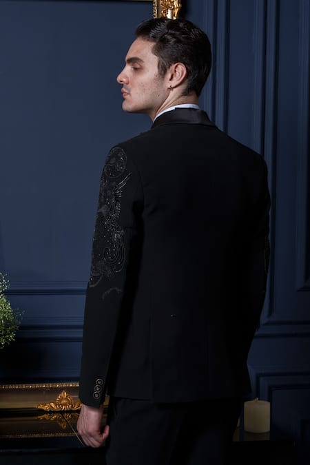 Amrit Dawani Black Celestial Moon Motif Tuxedo Set 