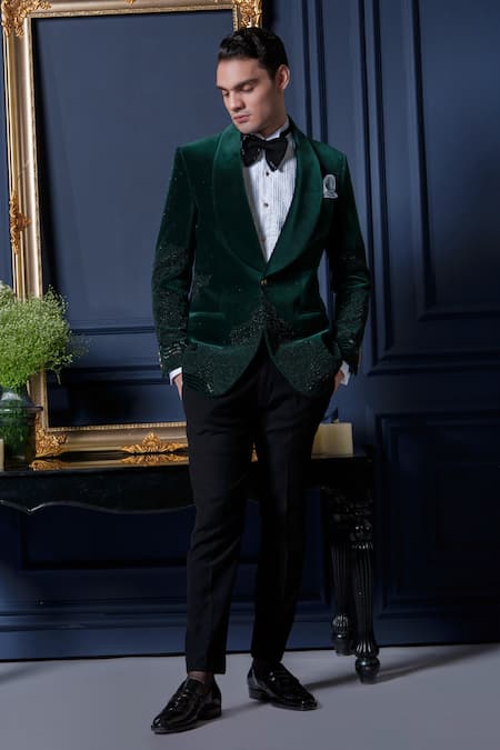 Amrit Dawani Green Bead Detailed Tuxedo Set 