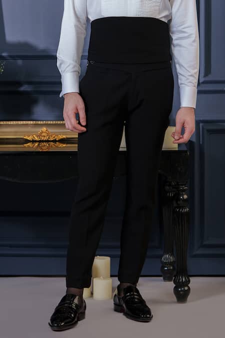 Buy_Amrit Dawani_Blue Velvet, Cotton, Polyester Stones Studded Tuxedo Pant Set _Online_at_Aza_Fashions