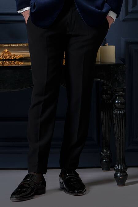 Shop_Amrit Dawani_Blue Velvet, Cotton, Polyester Cut Work, Embroidery Cutpipe Detailed Tuxedo Set _Online_at_Aza_Fashions