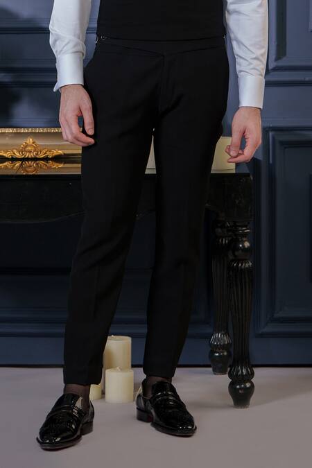 Buy_Amrit Dawani_Blue Polyester, Cotton Beads, Cut Work Japanese Elegance Tuxedo Pant Set _Online_at_Aza_Fashions