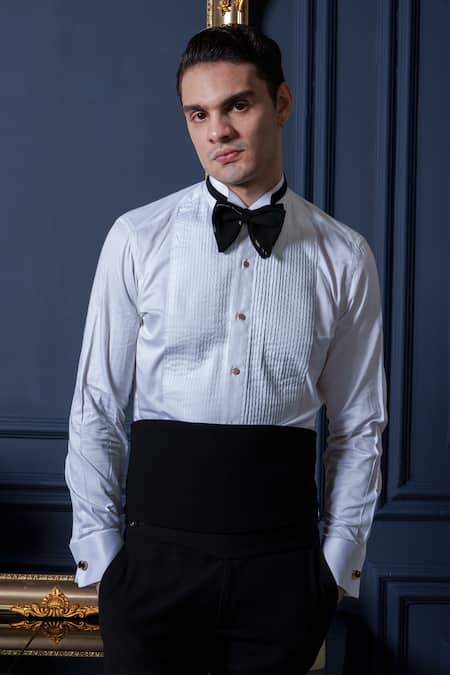 Buy_Amrit Dawani_Black Polyester, Cotton Japanese Peak Notch Double Breasted Tuxedo Pant Set _Online_at_Aza_Fashions