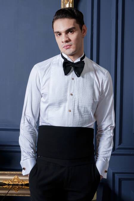 Buy_Amrit Dawani_Black Polyester, Cotton Embroidery Japanese Cutpipe Detailed Tuxedo Pant Set _Online_at_Aza_Fashions