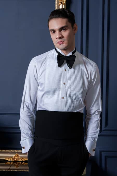 Buy_Amrit Dawani_Black Polyester, Cotton Sequins, Beads Japanese Shawl Collar Tuxedo Pant Set _Online_at_Aza_Fashions