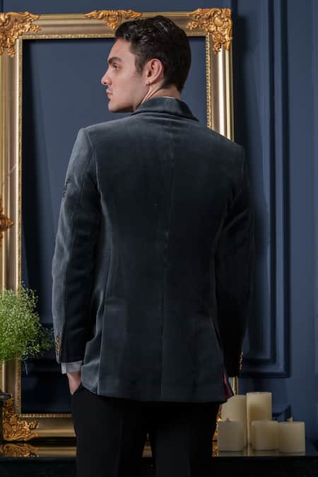 Amrit Dawani Shawl Collar Embroidered Tuxedo Pant Set 