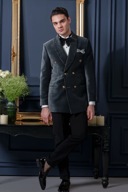 Amrit Dawani Embroidered Shawl Collar Tuxedo Pant Set 