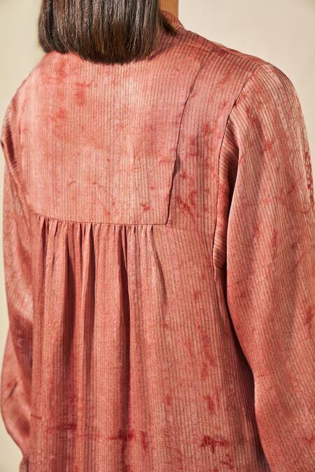 Shop Grassroot By Anita Dongre Pink Viscose, Modal Embroidery Mandarin Collar Sahla Dabu Block Print Kaftan Online at Aza Fashions Shop_Grassroot By Anita Dongre_Pink Viscose, Modal Embroidery Mandarin Collar Sahla Dabu Block Print Kaftan_Online_at_Aza_Fashions