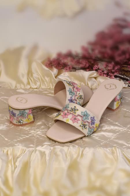 Yassio Eve Floral Cutdana Embroidered Heels 