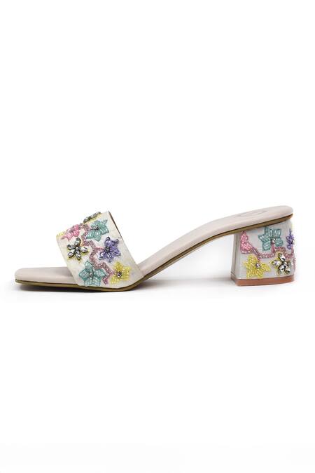 Buy_Yassio_Multi Color Cut Work Eve Floral Cutdana Embroidered Heels _Online_at_Aza_Fashions