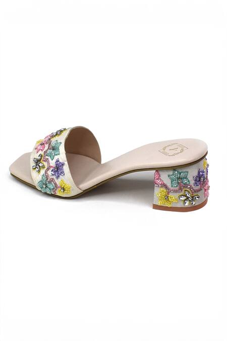 Shop_Yassio_Multi Color Cut Work Eve Floral Cutdana Embroidered Heels _Online_at_Aza_Fashions