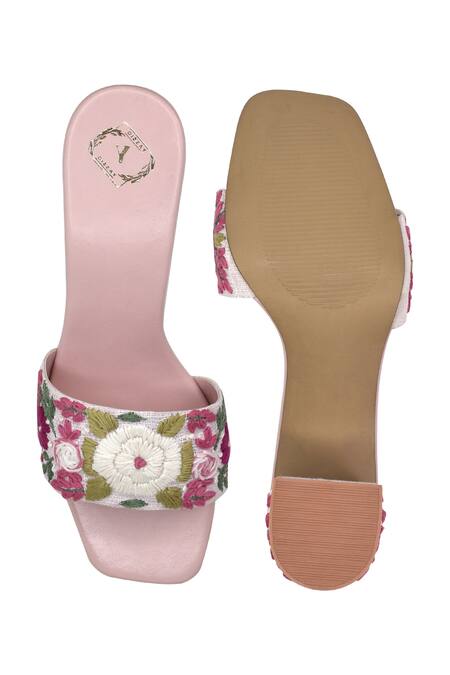 Shop_Yassio_Pink Embroidery Firdaus Kani Heels _at_Aza_Fashions