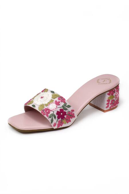 Yassio_Pink Embroidery Firdaus Kani Heels _Online_at_Aza_Fashions