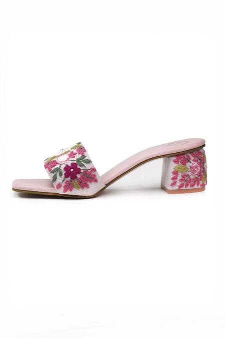 Buy_Yassio_Pink Embroidery Firdaus Kani Heels _Online_at_Aza_Fashions
