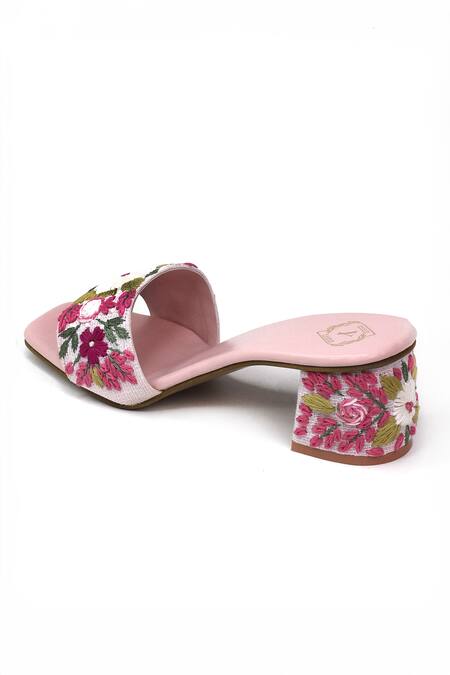 Shop_Yassio_Pink Embroidery Firdaus Kani Heels _Online_at_Aza_Fashions