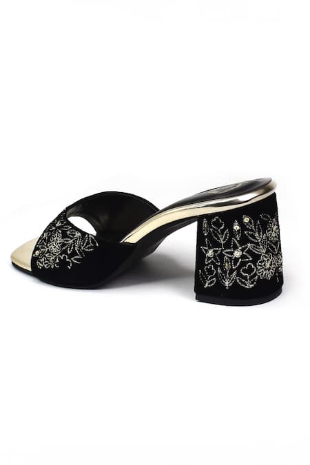 Shop Yassio Black Embroidery Kasbah Floral Heels Online at Aza Fashions Shop_Yassio_Black Embroidery Kasbah Floral Heels _Online_at_Aza_Fashions