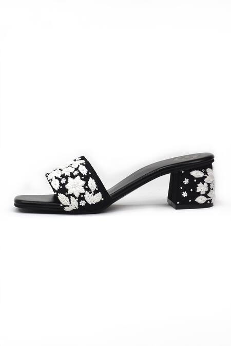 Buy_Yassio_Black Embroidery, Pearls Kira Embellished Heels _Online_at_Aza_Fashions