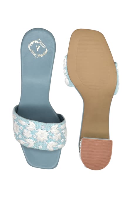 Shop_Yassio_Blue Pearls, Embroidery Rabia Floral Heels _at_Aza_Fashions