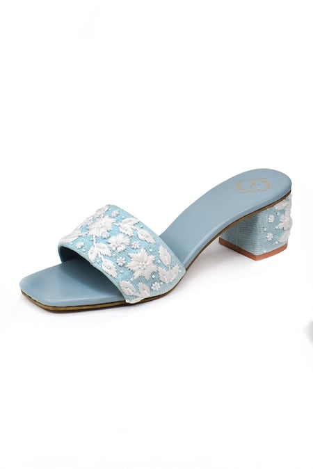 Yassio_Blue Pearls, Embroidery Rabia Floral Heels _Online_at_Aza_Fashions