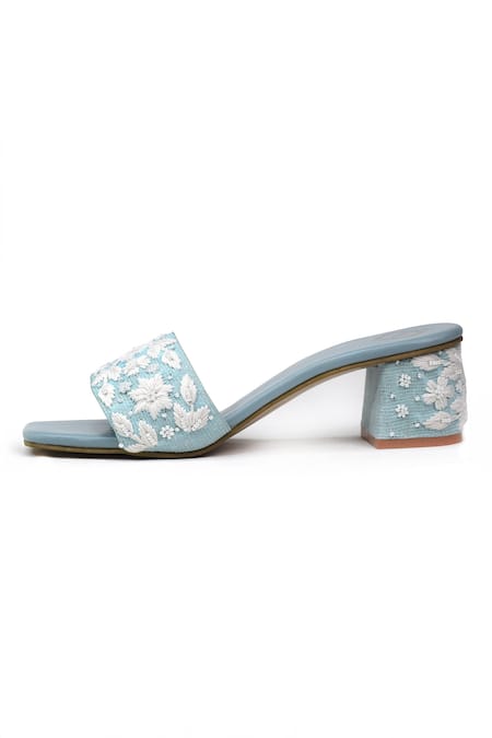 Buy_Yassio_Blue Pearls, Embroidery Rabia Floral Heels _Online_at_Aza_Fashions